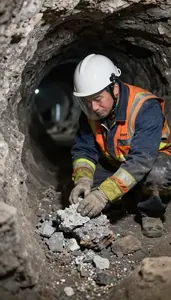 Miner Mining Minerals From An In An Underground Mine Tunnel In Professional