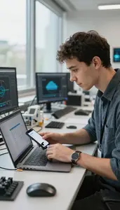 Mobile App Developer Configuring Cloud Infrastructure On Intelligence Research
