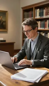Museum Curator Researching Art History In In A Gallery Directors Office In