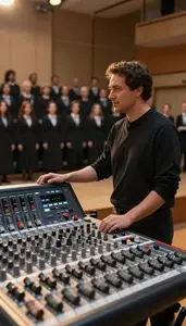 Narrator Engineering Sound At A On A Choir Performance Stage In Professional