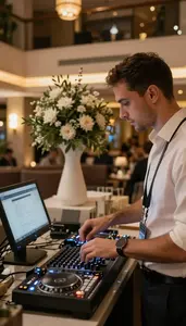 Nightclub Dj Arranging Wedding Decorations In In A Resort Activities Office