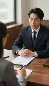Notary Public Mediating A Dispute Between In An Arbitration Hearing Room At Work