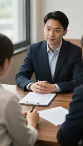 Notary Public Mediating A Dispute Between In A Mediation Conference Room In