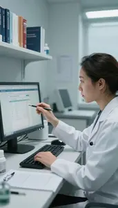 Occupational Therapist Reviewing Blood Test Results In A Clinical Trial