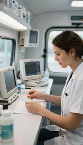 Occupational Therapist Compounding Medications At A In A Mobile Health Clinic