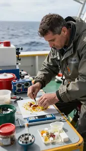 Oceanographer Collecting Ocean Samples On On A Marine Research Vessel In