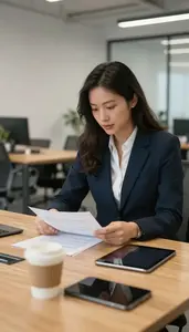 Office Manager Reviewing Contracts At A In A Startup Office Environment At Work