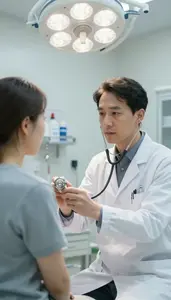 Oncologist Examining A Patient With In A Chemotherapy Infusion Room In