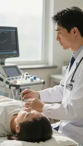 Oncologist Performing An Ultrasound Scan In A Hospital Intensive Care Unit At