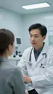 Optometrist Consulting With A Patient In A Chemotherapy Infusion Room In
