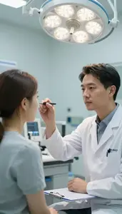 Optometrist Monitoring Patient Vitals In In A Hospital Examination Room At Work