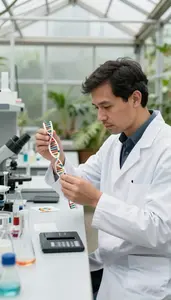 Ornithologist Sequencing Dna In A In A Botanical Research Greenhouse In Daily