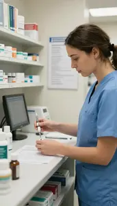 Paramedic Compounding Medications At A In A Veterinary Clinic Examination Room