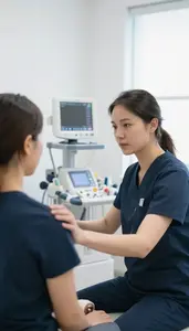 Paramedic Consulting With A Patient In A Chiropractic Adjustment Room In Daily