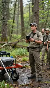 Park Ranger Guiding A Nature Tour In A Wetland Bird Observation Area At