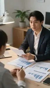 Patent Attorney Negotiating A Deal With In A Sales Team Open Office Area In