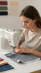 Pattern Maker Sewing Fabric On A In A Creative Design Studio In Professional