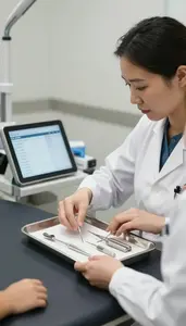 Pediatrician Preparing Medical Instruments On In A Chiropractic Adjustment Room
