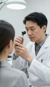 Pharmacist Examining A Patients Ears In A Chiropractic Adjustment Room At Work