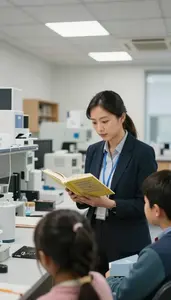Phd Student Reading A Book To In An Admissions Officer Office In Professional