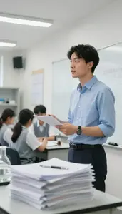 Physical Education Teacher Teaching At A Whiteboard In A Science Lab Classroom