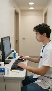 Physical Therapist Prescribing Medication At A In A Chiropractic Adjustment Room