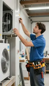 Plumber Installing A New Hvac In A Workshop Garage In Professional Atmosphere
