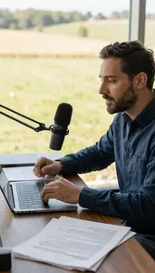 Podcast Host Critiquing A Music Album In A Music Critics Office At Professional