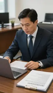 Political Advisor Analyzing Policy Implications At In A Government Policy Office