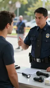 Private Investigator Interrogating A Suspect In At An Outdoor Crime Scene