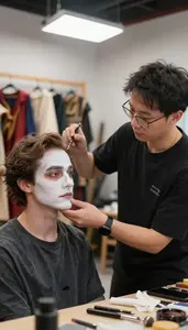 Production Coordinator Creating Special Effects Makeup In A Sound Design Studio