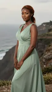Professional Sage Green Flowing Cocktail Gown Portrait Kenyan Woman Sunset Shoot