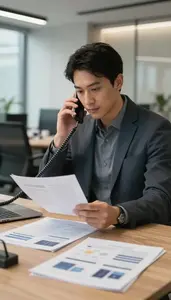 Project Manager Making A Phone Call In A Modern Corporate Office At Professional