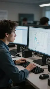 Quantitative Analyst Analyzing Data On A In A Statistics Analysis Office In