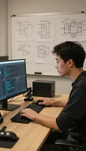 Quantum Computing Researcher Debugging Software On A In A Gaming Development