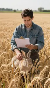 Rabbit Farmer Harvesting Crops In A In A Livestock Breeding Facility In Daily