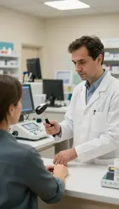 Radiologic Technologist Checking A Patients Reflexes In A Pharmacy Dispensing