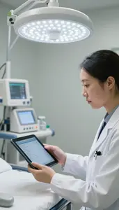 Radiologist Consulting Medical Records On In A Dialysis Treatment Room At Work