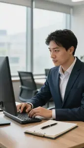 Real Estate Agent Managing Social Media Campaigns In A Corporate Training Room