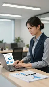 Receptionist Working On A Pitch In A Modern Corporate Office At Workplace