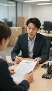 Recruiter Reviewing Contracts At A In A Supply Chain Logistics Office In