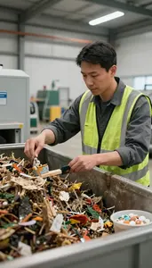 Recycling Coordinator Monitoring A Composting Operation In A Waste Management