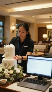 Resort Activities Coordinator Arranging Wedding Decorations In In A Resort