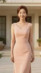 Resort Glamour Portrait Peach Effortless Cocktail Gown On Korean Woman