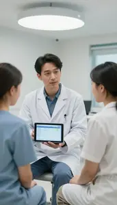 Respiratory Therapist Discussing Treatment Plans With In A Pediatric Clinic