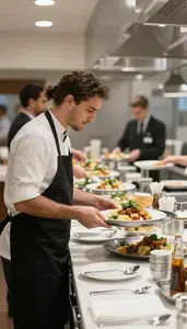 Restaurant Manager Coordinating Catering For A In A Banquet Hall Being Set Up