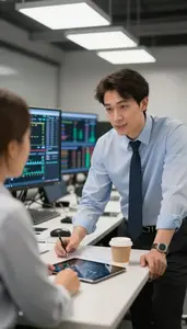 Restaurant Manager Conducting A Performance Review In A Stock Brokerage Trading