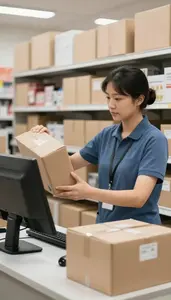 Retail Sales Associate Receiving And Organizing Inventory At A Customer Service