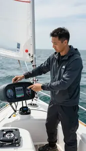 Sailing Instructor Teaching Sailing Techniques On On A Sailing Boat On Open
