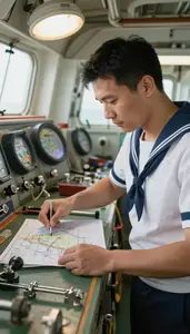 Sailor Navigating A Ship Using In A Ship Engine Room At Professional Location